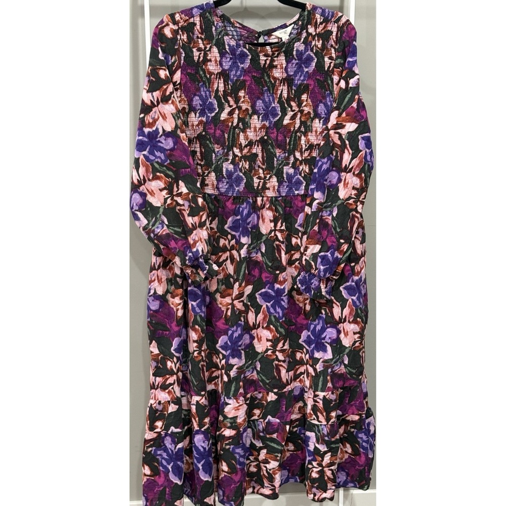 2X Floral Smocked Ruffle Tiered Midi Boho Prairie  Dress 100%‎ Cotton Whimsigoth